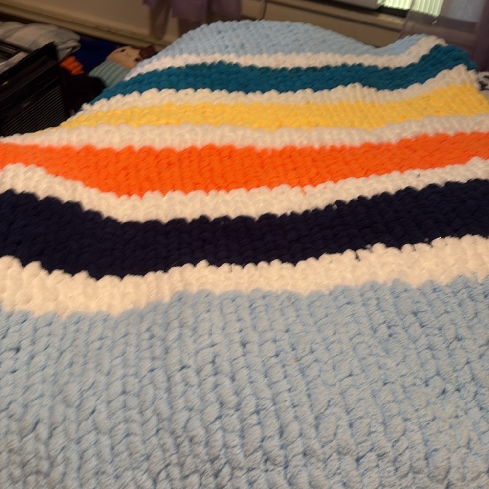 Colorful Striped Knit Throw Blanket